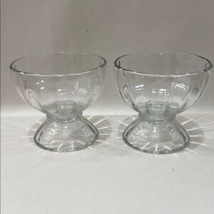 Libby Vintage Clear Glass Ribbed Compote Dessert Dishes Scalloped Pedestal Base